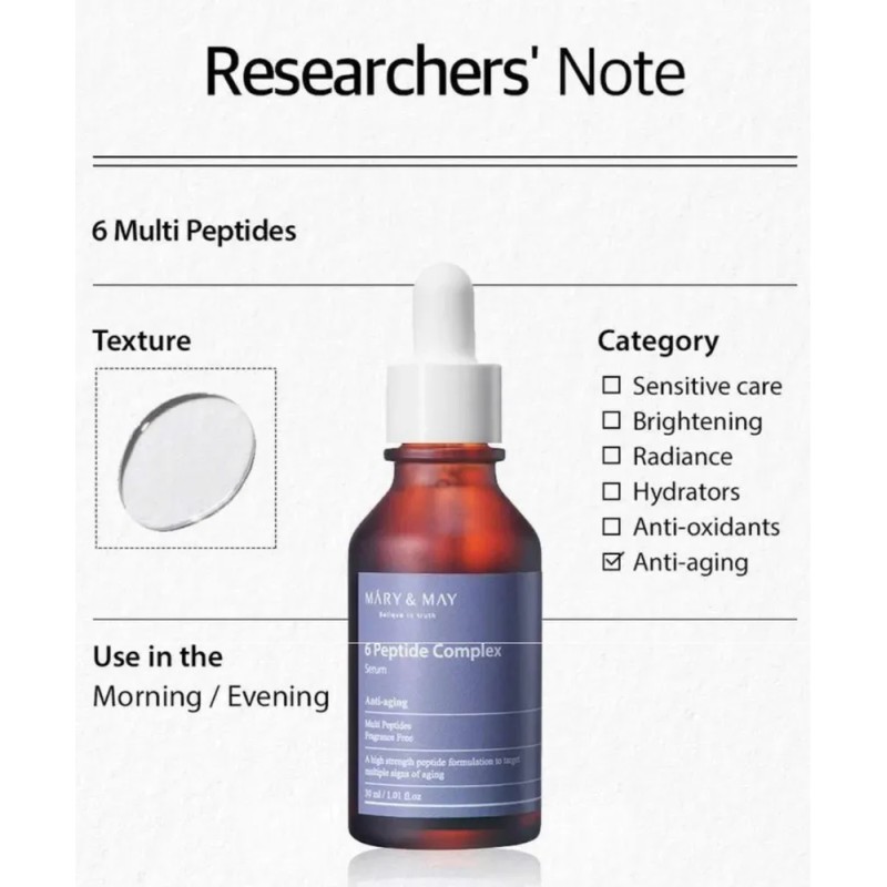 Sérum [MARY&MAY] 6 Peptide Complex Serum 30ml Mary & May