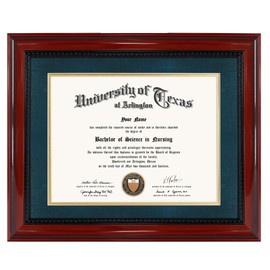 GMFrames 8.5x11 Diploma Degree Frame with Navy Mat or Display 11x14 Certificates without Mat,Solid Wood,Cherry Finish with Intricate Black Rope Detail,UV Protection Acrylic