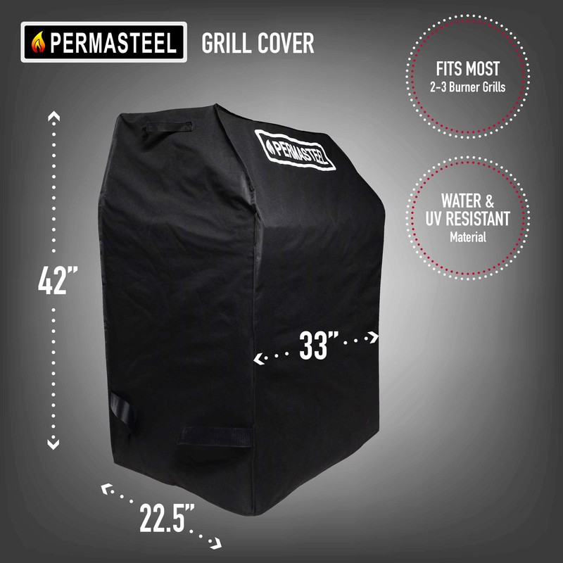 Permasteel PA-1023BK-AM 33" 2 or 3 Burner BBQ Grill Cover,