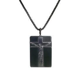 COAI Christian Jewelry Black Obsidian Necklace Jesus Crucifix Necklace Healing Crystal Necklace