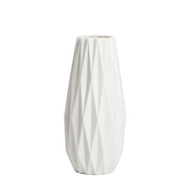 Simple White Ceramic Vase, Modern Home Decoration Porcelain Vase Flower Vase Origami Design, Flower Arrangement Decoration Shooting Props (White)