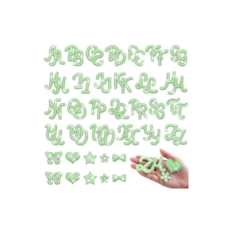 62 parches autoadhesivos de letras de perlas (A-Z) con estampado