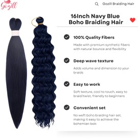 Navy Blue Braiding Hair for Boho Braids Short Deep Wave Boho Hair