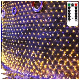 100 Led Net Curtain Fairy Light String Warm White Battery Operated, 8 Modes Remote Timer Dimmable Garden Patio Mesh Lighting for Bush Deck Fence Wall Party Wedding Christmas Decor (4.9ft x 4.9ft)