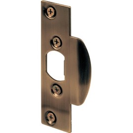 Prime-Line U 9424 Security Latch Strike, 1-1/8 In. x 4-1/4 In., Stamped Steel Construction, Antique Brass-Plated Finish (Single Pack)