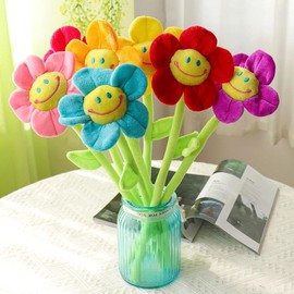 Justkeji Stuffed Artifical Flower,Plush Sunflower Bouquet with Bendable Stems, Stuffed Flower Home Decoration for Wedding Party Birthday Christmas (18 Inch, Orange)