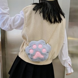 Moonlove Pochette Plush Bag, Crossbody Bag, Girls, Cute, Smartphone Pouch, Shoulder Bag, Cat Claws, Fluffy, Wallet, Going, Smartphone, Cosmetics, Accessory Storage, Party, Costume, Birthday Gift, gray