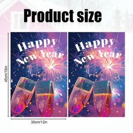 Happy New Year Garden Flag, 18x12in Double Sided Outdoor Flag Cheers Fireworks Pattern New Year Yard Decorations for Lawn Yard Outside Funny Holiday New Year Decor
