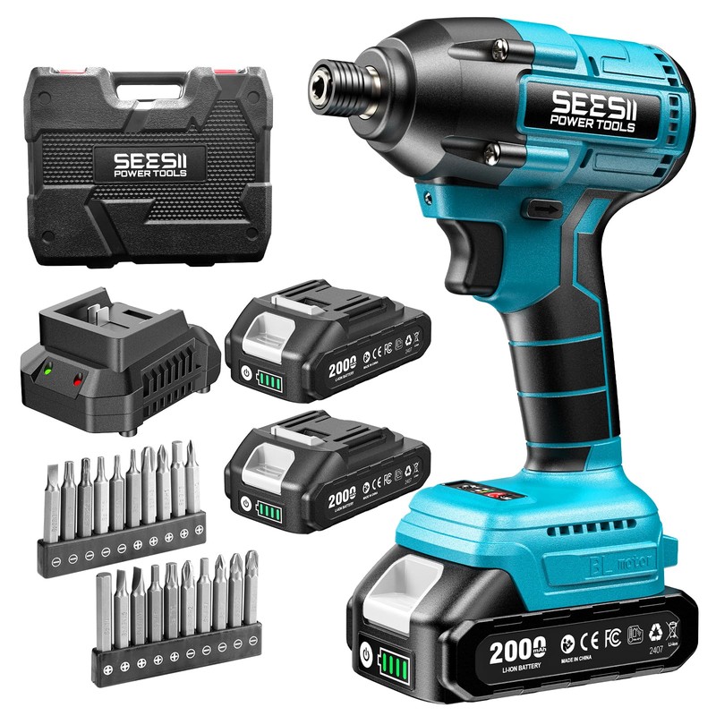 SEESII Cordless Impact Driver Kit, 21V Max Torque 1590 In-lbs(180