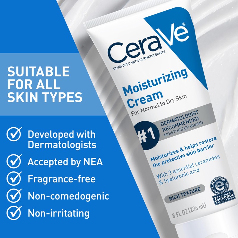 CeraVe Moisturizing Cream, Face Body Moisturizer, Normal to Dry Skin,