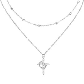 AamAccess Crown Cross Necklace for Women 14K Silver/Silver Plated Cubic Zirconia Diamond Pendant Necklaces Cute Fashion Simple Jewelry Gifts (Silver 1)
