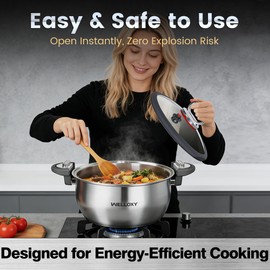 WELLOXY Stainless Steel Stock Pot 7.5Qt - Vented Tight Lid, Quick Cooking
