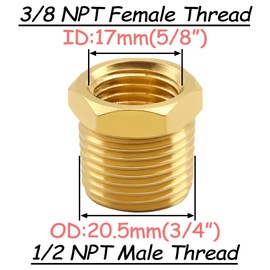 Uenede 4PCS Brass Reducer Bushing, 1/2" NPT Male to 3/8" NPT Female Thread, Hex Reducing Convert Adapter Pipe Fitting Connector for Water/Oil/Gas