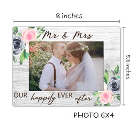 SSQBZU Newlyweds Wedding Picture Frame-Mr & Mrs-Our Happily Ever After-Displays 4x6 Photo, A Newly Married Couple Gifts, Best Wedding Gifts, Wedding Photo Frame, Gifts for Wedding.(067)