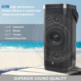 Bluetooth Speakers, KONEX 65W Portable Wireless Speaker, Bluetooth 5.1 Heavy Bass Music Player, 3-Way System with Active Filter, 20H Long Playtime, Outdoor Speaker for Home, Office, Party, Black