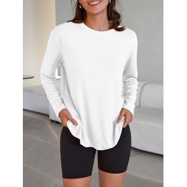 Trendy Queen Womens Oversized Long Sleeve T Shirts 2025 Basic Crewneck Tee Fall Tops Casual Workout Y2K Clothes White 2XL