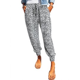 Dokotoo Woman Summer Comfy Casual Loose Breezy Leopard Drawstring Elastic Waist Loose Jogging Jogger Pants Sweatpants for Women with Pockets Medium