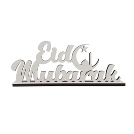 Melis Deko-Schriftzug - Eid Mubarak – Schild aus Holz in weiß – 20cm