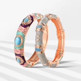 UJOY Fashion Cloisonne Bracelet Handcraft Gorgeous Enamel Colored Open Cuff Bangles for Women 7735-55C14 Light Blue