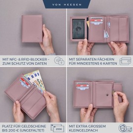 VON HEESEN Men's Leather Wallet with RFID Protection - Genuine Leather Wallet for Men - Women's Wallet, lavender, portrait large (trifold)