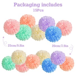 EASY JOY Pack of 15 Delicate Tissue Paper Pompoms Decoration for Hanging Tenderness Pompoms Paper Party Decoration Set for Wedding Birthday Decoration Table Decoration Baby Shower Spring Summer