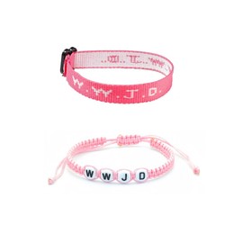 SCRDPRAD 2-6Pcs WWJD Braided Rope Bracelets for Men Women What Would Jesus Do Matching Bracelet Set Inspirational Christian Gifts Adjustable WWJD Letter Religious Bracelet Elevated Faith Jewelry-Pink