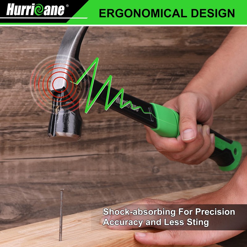 HURRICANE 20 oz Claw Hammer with Magnetic Nail Holder, Straight