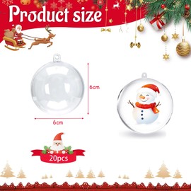 CLHXWU Pack of 20 6 cm Fillable Christmas Baubles, Transparent Acrylic Baubles with Eyelet for Hanging, Separable, Reusable