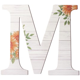 Large Wooden Letters 12 Inch Rustic Wooden Letters M for Wall Decor Home Wood Letters Sunflower Big Wood Wall Letters Decor for Living Room Bedroom Party Wedding Housewarming