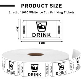 Moguri Pack of 1000 Drink Marks Roll, White Tombola Tickets for Events, Reliable and High Quality Entrance Tickets, Ideal for Weddings and Parties