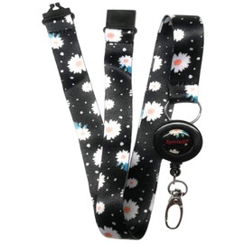 SpiriuS Retractable Lanyard Neck Strap for id Card Badge Holder with Safety Clip Breakaway (Retractable Daisies in Black)