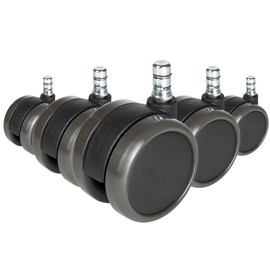 hjh OFFICE, 619025, Castors, Wheels for office, executive chairs, ROLO No-Noise, black, , Set of 5 x special castors for hard floors 11 mm pin, 65 mm diameter wheel e.g. parquet, laminate, tile or stone floor, silent, casters