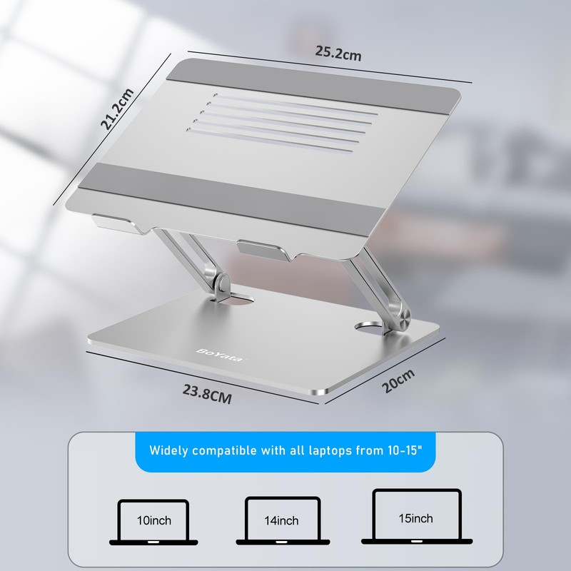 BoYata Laptop Stand, Adjustable Laptop Riser with Slide-Proof Silicone and