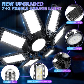 YIQIBRO Garage Lamp LED 200 W Pack of 2, 20000LM 6500K Malleable LED Workshop Ceiling Light with 7+1 Adjustable Panels, E26/E27 Workshop Lamp Garage Light for Basement Shop Workshop Warehouse