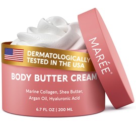 MAREE Moisturizer Body Butter Cream - Whipped Body Butter for Women Smell Good - Facial Moisturizer for Dry Skin - Face Hand Body Cream for Women & Men with Marine Collagen, Shea Butter & Argan Oil
