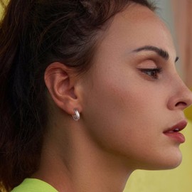 Qings 925 Sterling Silver Chunky Hoop Earrings for Women, Minimalist Plain Silver Ear Buckles, Trendy Jewelry Gifts for Ladies