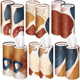 Outus 12 Pcs Car Tissues Cylinder Holder with 3 Ply Facial Tissue Bulk Boho Round Car Tissue Holder Travel Tissues Boxes for Car Cup Wedding Birthday Party Car Tissues Box Container