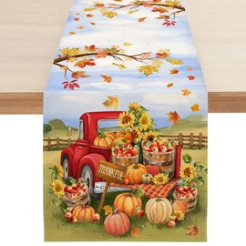 Sambosk Fall Pumpkin Table Runner, Farm Apple Truck Autumn Thanksgiving Table Runners for Kitchen Dining Coffee or Indoor and Outdoor Home Parties Decor 13 x 108 Inches SK087