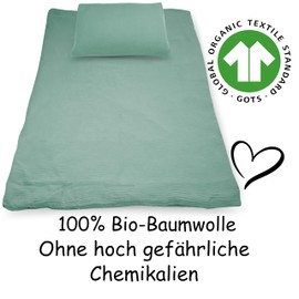 PinkZebra Children's Bed Linen Muslin 100 x 135 cm + 40 x 60 cm, 100% Organic Cotton Without GMO for Girls and Boys, GOTS Certification, Made in EU, Emerald