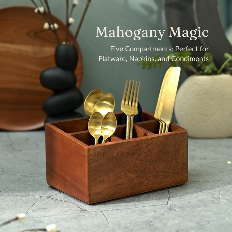 Brick Brown Premium Handcrafted Wooden Spoon stand for kitchen |
