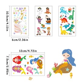 XINDY Temporary Tattoos for Kids, 40 Sheets Unicorn Mermaid Dinosaur Pirate Fake Waterproof Tattoo Sticker for Boys Girls Children's Party Bag Fillers Christmas Birthday Party Supplies Favors