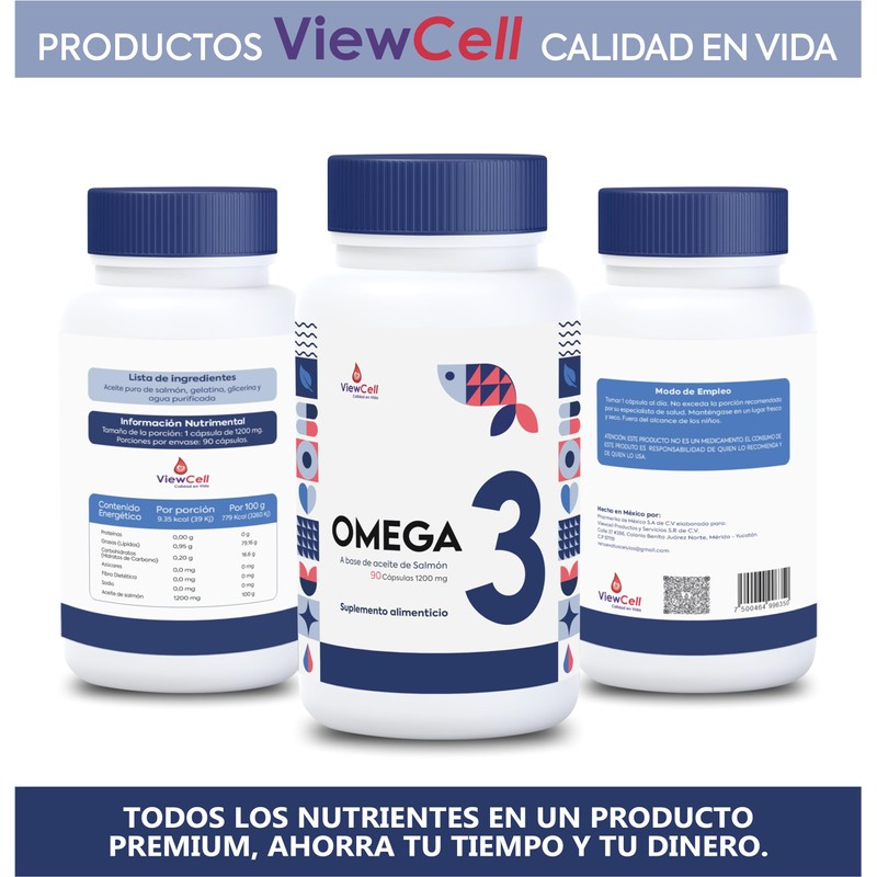 ViewCell Cápsulas Omega 3 de Salmón de 1200 mg. Suplemento