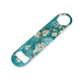 2 PACK Beer Bottle Opener, Stainless Steel Flat Bottle Openers,7 inch Metal Decor,Teal Green Almond Flowers