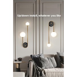 AMARTIZ Modern Wall Sconce Set of 2 Mid Century Black Gold Wall Lamp with 2 Milk Glass Shade U-Shape Linear Wall Light for Bedside Dining Room Bathroom