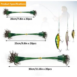 60pcs Fishing Leaders with Swivels, Fishing Leader, Steel Fishing Wire for Saltwater and Freshwater Lures Bait Rig Or Hooks, Fishing Gift(Green Color)