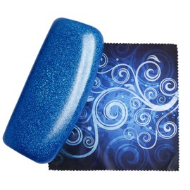 SPUNKYsoul Sapphire Blue Medium Premium Fashion Women's Hard Eyeglasses Case | Smooth Glitter | Bonus Cleaning Cloth