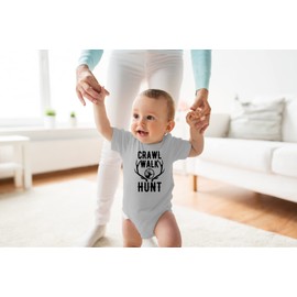 Belle Homie Crawl, Walk, Hunt - Funny Baby Essentials Bodysuit - Cute Baby Boy Clothes Newborn Girl Outfits (Newborn, Sports Grey)