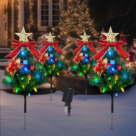 Tngan Solar Christmas Tree Pathway Lights Outdoor, Set of 4 Solar Christmas Tree Stake Lights, 80 Outdoor LEDs Xmas Pathway Lights, Garden Stake Lights Decor DIY Xmas Tree Gift (Multicolor)