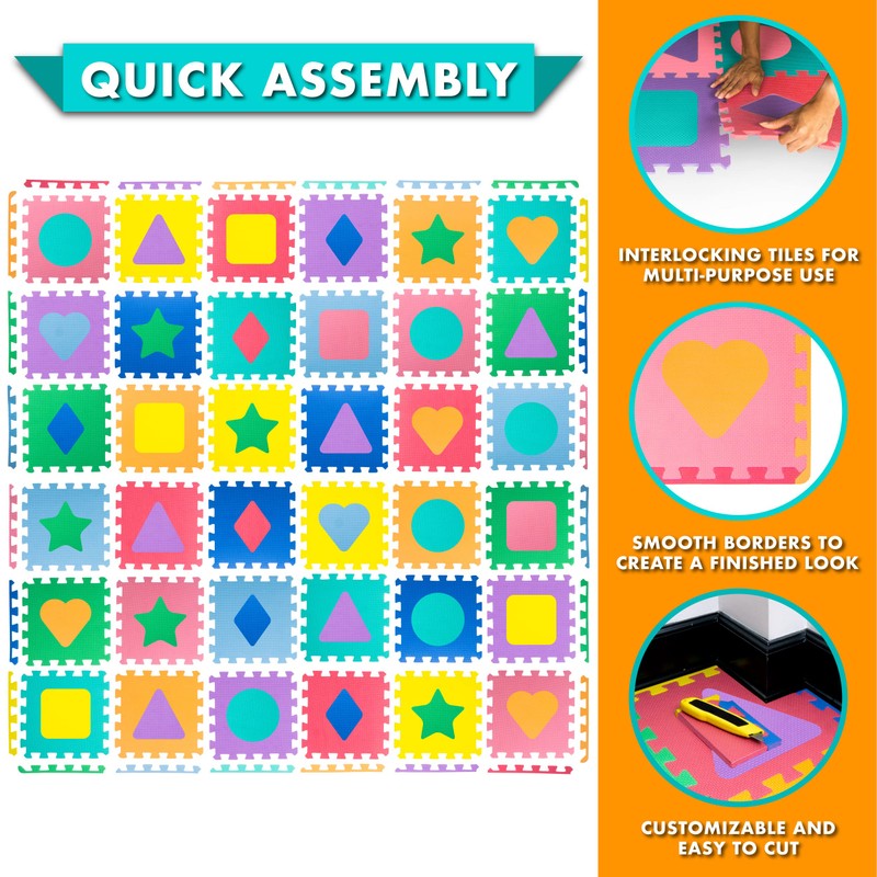 ProSource Kids Foam Puzzle Floor Play Mat with Shapes &