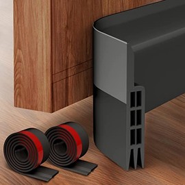 Holikme 2 Pack Door Draft Stopper Under Door Draft Blocker Insulator Weather Stripping Noise Stopper Strong Adhesive 37" Length, Black